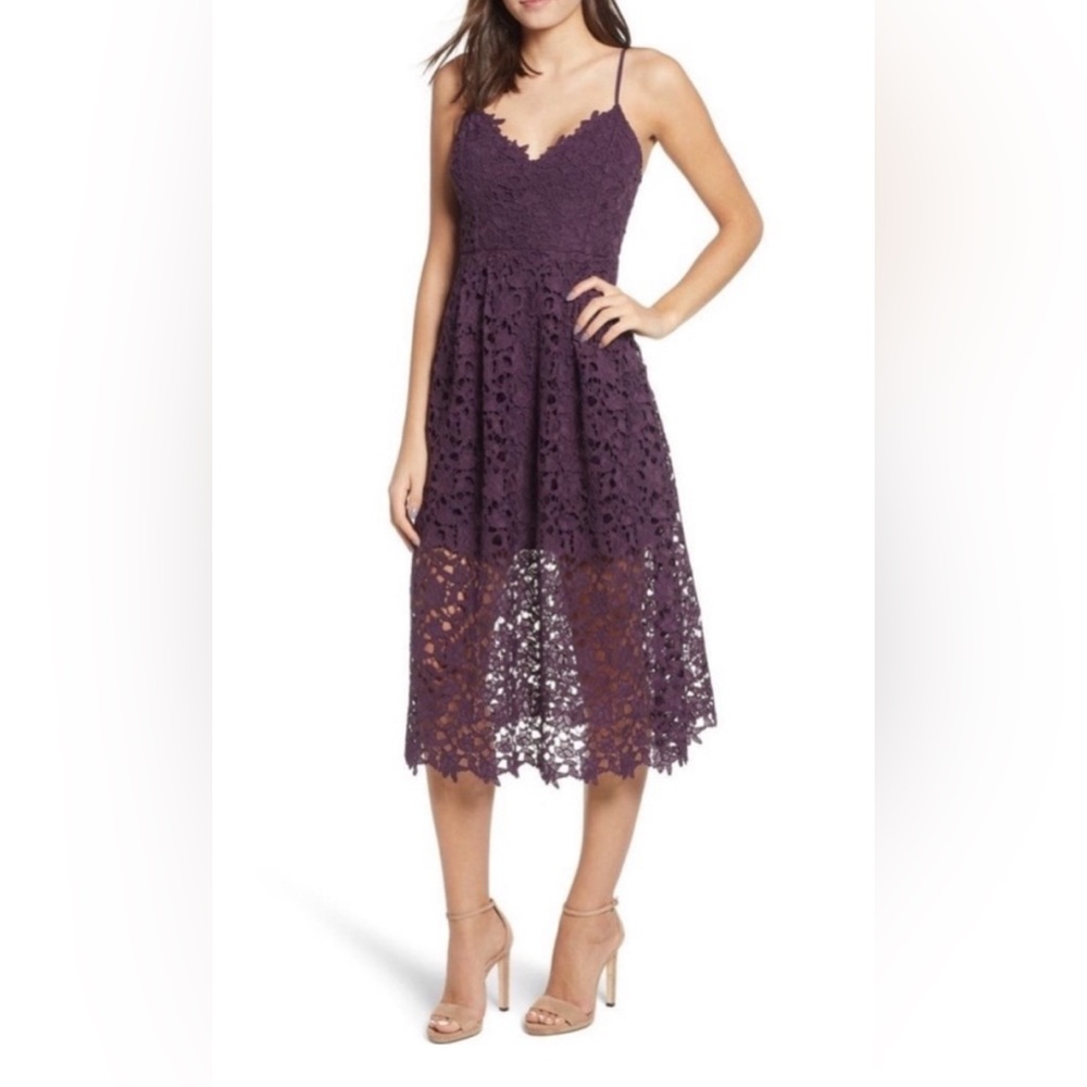 ASTR the Label Revolve A-Line Lace Midi Dress, size small, eggplant purple